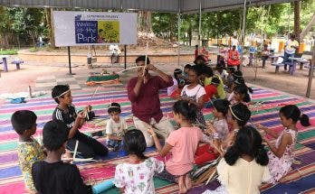 Sundaram Finance holds palm leaf craft workshop for children at Nageswara Rao Park.